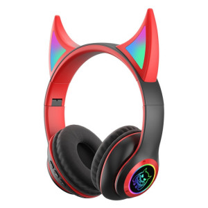 STN25 Devil Ear RGB Light Casque de musique sans fil pour enfants avec micro (noir + rouge) SH101D198-20