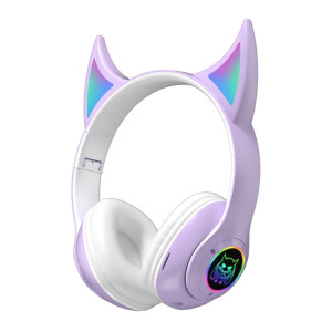STN25 Devil Ear RGB Light Casque de musique sans fil pour enfants avec micro (Violet) SH101E74-20