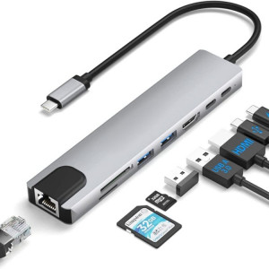 DS-20808 Adaptateur multiport hub USB-C / Type-C 8 en 1 avec HDMI 4K, lecteur de carte SD/TF USB 3.0, dongle USB C pour MacBook Pro/Air et autres appareils de type C SH95681291-20