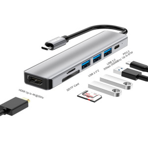 ENKAY Hat-Prince 7 en 1 Type-C vers 4K Adaptateur de station d'accueil HDMI PD Hub de charge rapide Lecteur de carte SD / TF SE0629857-20
