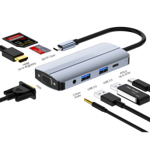 JUNSUNMAY Adaptateur de station d'accueil 8 en 1 Type-C vers 4K HDMI + VGA Hub de charge rapide PD SJ0761856-20