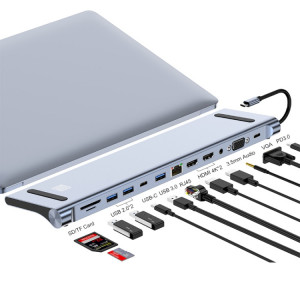 JUNSUNMAY 12 en 1 Multifonctionnel USB C Hub Docking Station Adapter SD/TF Card Reader SJ0787894-20