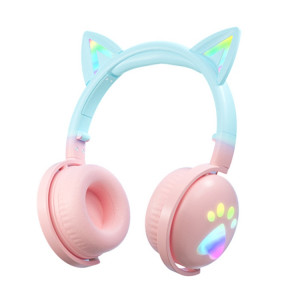 KE28 RGB Cute Cat Ears Bluetooth Casque de musique sans fil avec micro détachable (rose + bleu) SH301D709-20