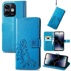 Pour Ulefone Note 16 Pro Fermoir à quatre feuilles Boucle en relief Étui de téléphone en cuir (Bleu) SH901C1905-20