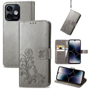 Pour Ulefone Note 16 Pro Fermoir à quatre feuilles Boucle en relief Étui de téléphone en cuir (Gris) SH901D445-20