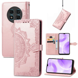 Pour Ulefone Note 15 Étui de téléphone en cuir gaufré avec fleur de mandala (or rose) SH301A1639-20