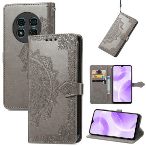 Pour Ulefone Note 15 Étui de téléphone en cuir gaufré fleur Mandala (gris) SH301B1300-20