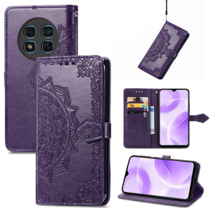 Pour Ulefone Note 15 Étui de téléphone en cuir gaufré avec fleur de mandala (violet) SH301C1374-20