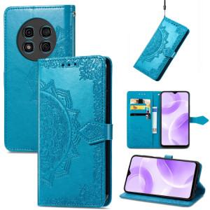 Pour Ulefone Note 15 Étui de téléphone en cuir gaufré avec fleur de mandala (bleu) SH301D1076-20
