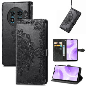 Pour Ulefone Note 15 Étui de téléphone en cuir gaufré de fleur de mandala (noir) SH301E1212-20