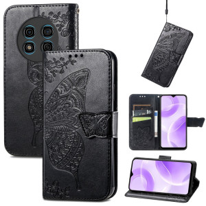 Pour Ulefone Note 15 Étui de téléphone en cuir gaufré avec fleur d'amour papillon (noir) SH001B1374-20