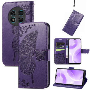 Pour Ulefone Note 15 Étui de téléphone en cuir gaufré avec fleur d'amour papillon (violet) SH001C955-20