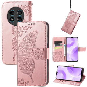Pour Ulefone Note 15 Étui de téléphone en cuir gaufré avec fleur d'amour papillon (or rose) SH001D611-20