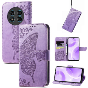Pour Ulefone Note 15 Étui de téléphone en cuir gaufré avec fleur d'amour papillon (lavande) SH001E895-20