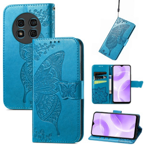 Pour Ulefone Note 15 Étui de téléphone en cuir gaufré avec fleur d'amour papillon (bleu) SH001F875-20