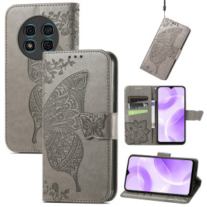 Pour Ulefone Note 15 Étui de téléphone en cuir gaufré avec fleur d'amour papillon (gris) SH001G1294-20