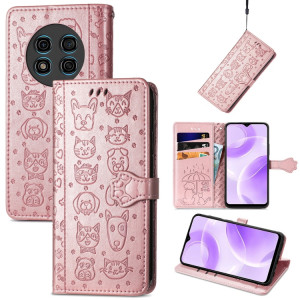 Pour Ulefone Note 15 Étui de téléphone en cuir gaufré pour chat et chien (or rose) SH801A724-20