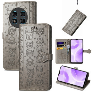 Pour Ulefone Note 15 Étui de téléphone en cuir gaufré pour chat et chien (gris) SH801B513-20