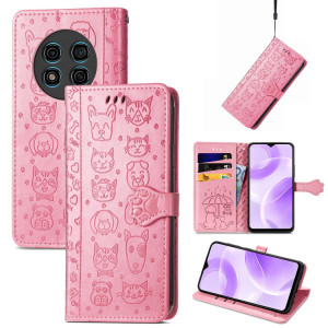 Pour Ulefone Note 15 Étui de téléphone en cuir gaufré pour chat et chien (rose) SH801D140-20