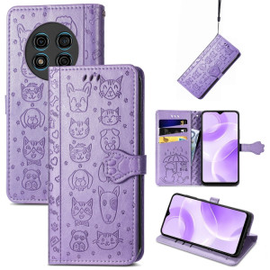 Pour Ulefone Note 15 Étui de téléphone en cuir gaufré pour chat et chien (violet) SH801E830-20