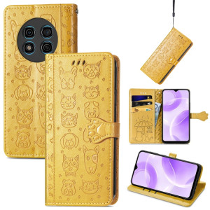 Pour Ulefone Note 15 Étui de téléphone en cuir gaufré pour chat et chien (jaune) SH801F676-20