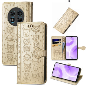 Pour Ulefone Note 15 Étui de téléphone en cuir gaufré pour chat et chien (or) SH801H1815-20