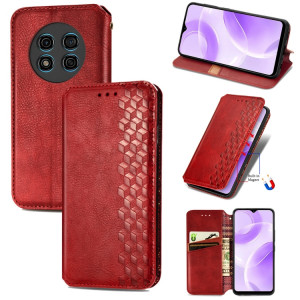 Pour Ulefone Note 15 Étui de téléphone en cuir magnétique pressé à grille cubique (rouge) SH701D1304-20