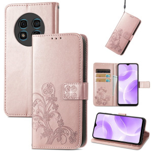 Pour Ulefone Note 15 Étui de téléphone en cuir avec boucle en relief à quatre feuilles (or rose) SH101A1170-20