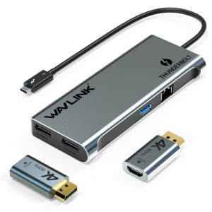 WAVLINK WL-UTD05H Thunderbolt 3 double mini convertisseur de station d'accueil 4K avec 2 adaptateurs DP vers HD SW4662299-20