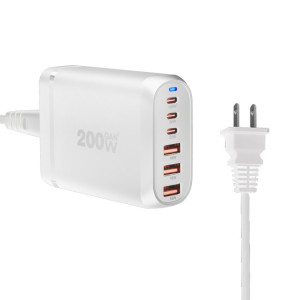 GaN PD100W Type-C x 3 + USB x 3 adaptateur multiport pour ordinateur portable, blanc, taille de prise : prise américaine SH06021041-20