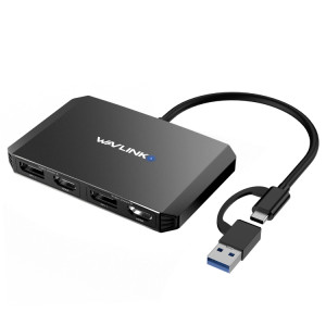 WAVLINK WL-UG69DH2 Répartiteur adaptateur double moniteur USB + Type-C vers double 4K HD DisplayPort (noir) SW401A420-20