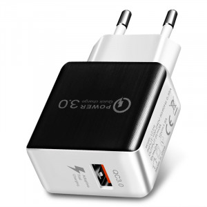 1USB QC 3.0 Chargeur rapide de tréfilage EU Plug (noir) SH201A104-20