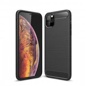 Coque en TPU en fibre de carbone texturée et brossée pour iPhone 11 Pro Max (Noir) SH601A465-20