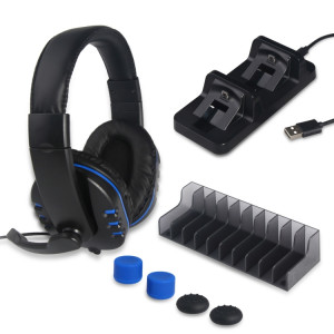 DOBE 5 en 1 Game Pack Support de chargeur pour casque et capuchon en silicone pour PS4 SD31661166-20
