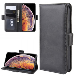 Housse en cuir à rabat horizontal à boucle magnétique double face pour iPhone 11 Pro Max, avec support et logements pour cartes, portefeuille et cadre photo (Noir) SH901A630-20