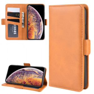 Housse en cuir à rabat horizontal à boucle magnétique double face pour iPhone 11 Pro Max, avec support et logements pour cartes, portefeuille et cadre photo (Jaune) SH901B1250-20