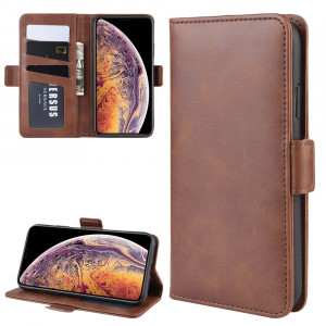 Housse en cuir à rabat horizontal à boucle magnétique double face pour iPhone 11 Pro Max, avec support et logements pour cartes, portefeuille et cadre photo (Marron) SH901C1254-20
