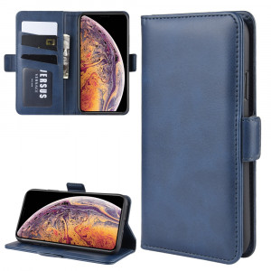 Housse en cuir à rabat horizontal à boucle magnétique double face pour iPhone 11 Pro Max, avec support et logements pour cartes, portefeuille et cadre photo (Bleu foncé) SH901D290-20