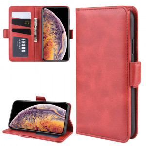 Housse en cuir à rabat horizontal à boucle magnétique double face pour iPhone 11 Pro Max, avec support et logements pour cartes, portefeuille et cadre photo (Rouge) SH901E1404-20