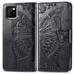 Étui en cuir Flip horizontal gaufrage papillon amour fleurs pour iPhone 11 Pro Max avec titulaire et fentes pour cartes et porte-monnaie et lanière (Noir) SH801A930-20