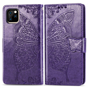 Papillon Love Flowers Étui à rabat horizontal en cuir Flip pour iPhone 11 Pro Max avec titulaire & Slots de cartes & Portefeuille & Lanière (Violet foncé) SH801F1368-20