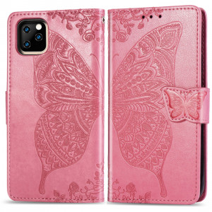 Papillon Love Flowers Étui en cuir Flip horizontal gaufrage pour iPhone 11 Pro Max avec titulaire et fentes pour cartes et porte-monnaie et lanière (Rose) SH801G580-20