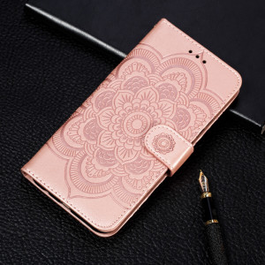 Etui à rabat horizontal en cuir Mandala avec motif gaufrage pour iPhone 11 Pro Max, avec support et logements pour cartes, portefeuille et cadre photo et lanière (or rose) SH601A1398-20