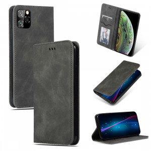 Etui en cuir avec rabat horizontal magnétique Business Skin Feel pour iPhone 11 Pro Max (gris foncé) SH001B1177-20