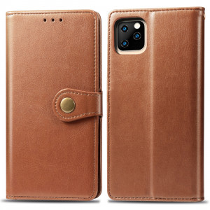 Etui en cuir de protection pour téléphone mobile avec boucle pour photo, cadre photo et fente pour carte, portefeuille et support pour iPhone 11 Pro Max (Marron) SH301B1096-20