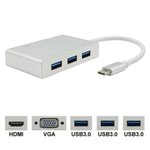 Adaptateur de hub USB C vers HDMI VGA USB 5 en 1 Convertisseur USB 3.1 pour ordinateur portable pour MacBook, ChromeBook Pixel, Huawei MateBook SH44191870-20