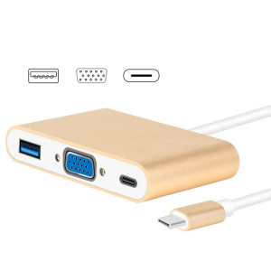 L'adaptateur Hub USB Type C vers VGA 3-en-1 prend en charge les tablettes et ordinateurs portables USB Type C pour Macbook Pro / Google ChromeBook (Or) SH901A1688-20