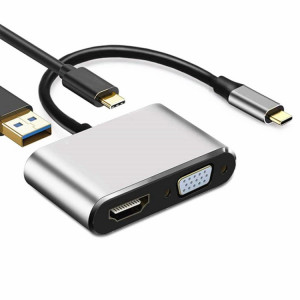 Adaptateur USB C vers HDMI VGA 4K Adaptateur 4-en-1 Type C Hub vers HDMI VGA Adaptateur multiport AV numérique USB 3.0 avec port de charge USB-C PD Compatible pour Nintendo Switch / Samsung / MacBook (argenté) SH601B1050-20