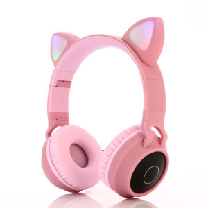 BT028C mignon chat oreille Bluetooth 5.0 casque casque stéréo sur l'oreille pliable casque sans fil stéréo sur l'oreille avec micro / LED Light / FM Radio / TF Carte (rose) SH501B539-20