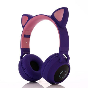 BT028C mignon chat oreille Bluetooth 5.0 casque casque de casque sans fil stéréo sur l'oreille sur l'oreille avec micro / LED / carte radio / carte de radio / tf (violet) SH501E589-20